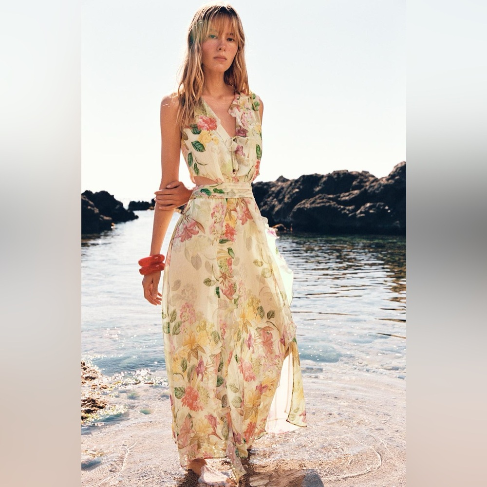 Zara Cream Floral High-Low Dress - Picture 2 of 10